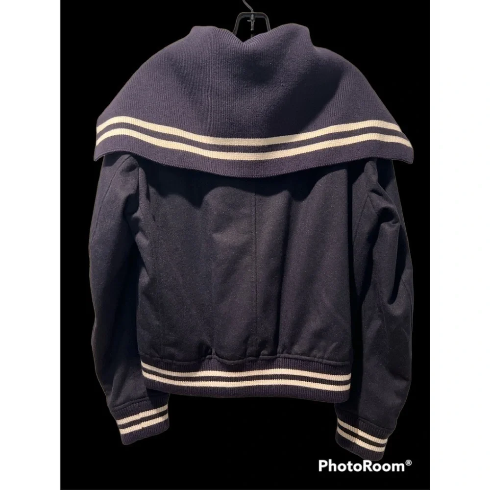 NWT J.W. ANDERSON CAPED ZIP-FRONT KNIT BOMBER JACKET IN NAVY